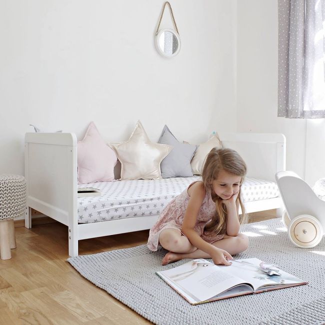 Patut Din Lemn Masiv, Transformabil Pentru Bebe Si Junior, Clasic Alb 140 X 70 Cm Pjbclasic_140