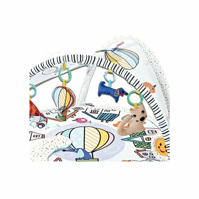 Qmini - Salteluta interactiva Abby , Cu muzica, 20 bile, 6 jucarii , Pentru activitati educationale, din Poliester, 85x85 cm, Multicolor, Resigilat BYN6426972005852_resigilat