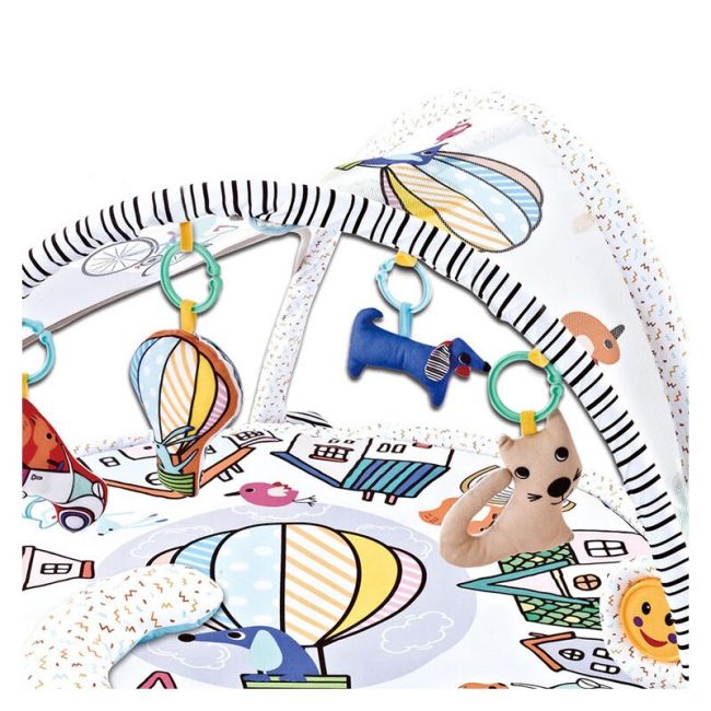 Qmini - Salteluta interactiva Abby , Cu muzica, 20 bile, 6 jucarii , Pentru activitati educationale, din Poliester, 85x85 cm, Multicolor, Resigilat BYN6426972005852_resigilat