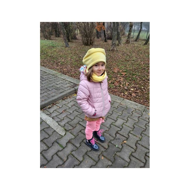 Set caciula cu protectie gat Fleece Galben pentru copii 3-6 luni, din bumbac KDECPF36GLB