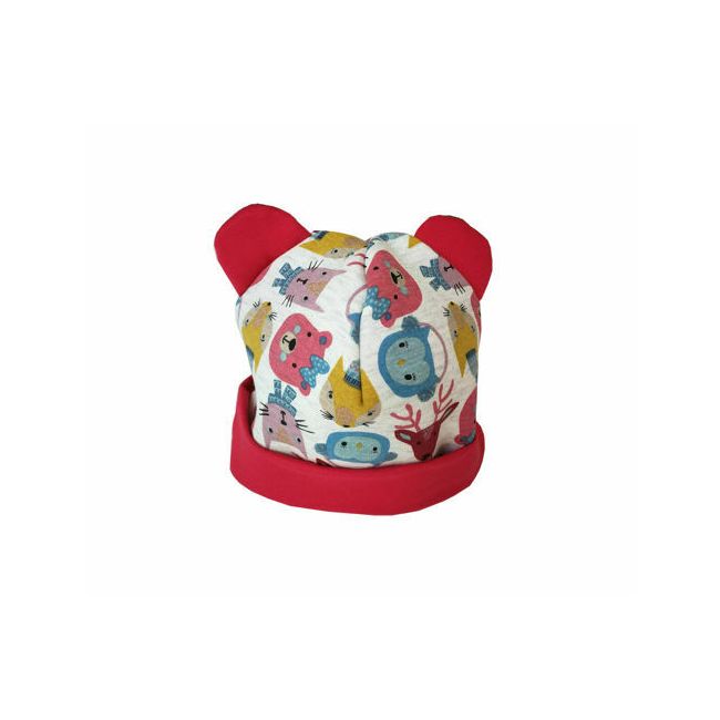 Set caciula cu protectie gat Red Animals pentru copii 18-36 luni, din bumbac KDECPGB1836RANIM