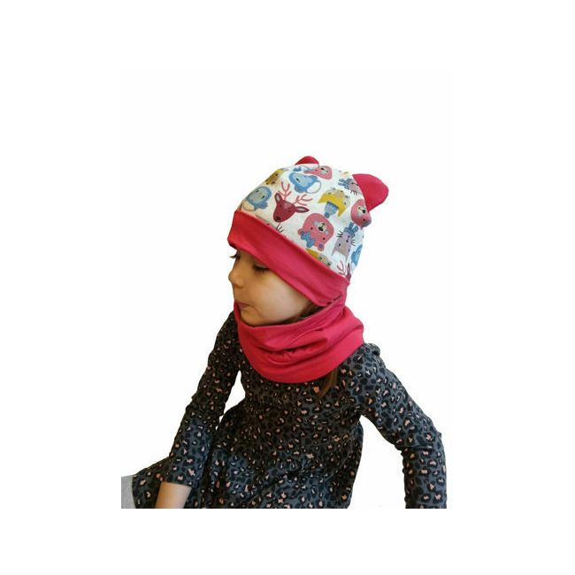 Set caciula cu protectie gat Red Animals pentru copii 18-36 luni, din bumbac KDECPGB1836RANIM