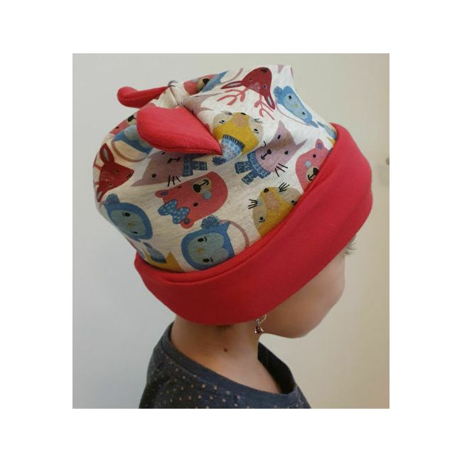 Set caciula cu protectie gat Red Animals pentru copii 18-36 luni, din bumbac KDECPGB1836RANIM