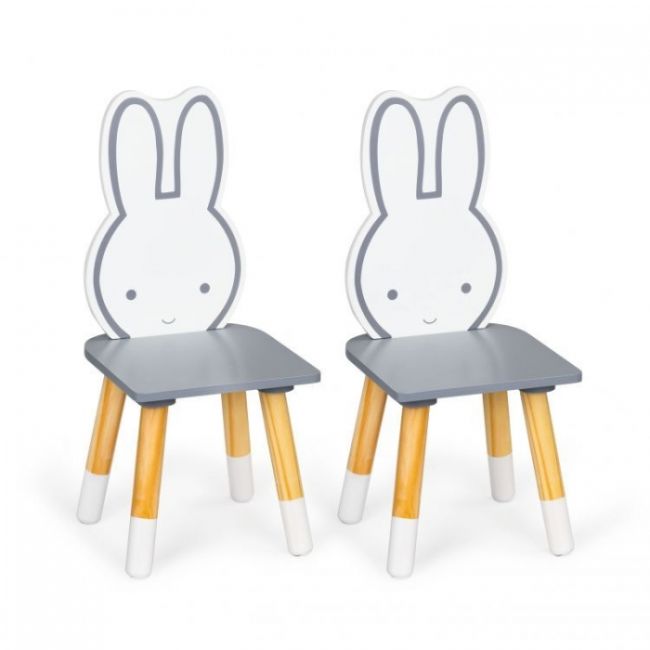 Set de masa cu alfabet si doua scaune in forma de iepuras pentru copii ecotoys wh141 - gri si natur edeediwh141