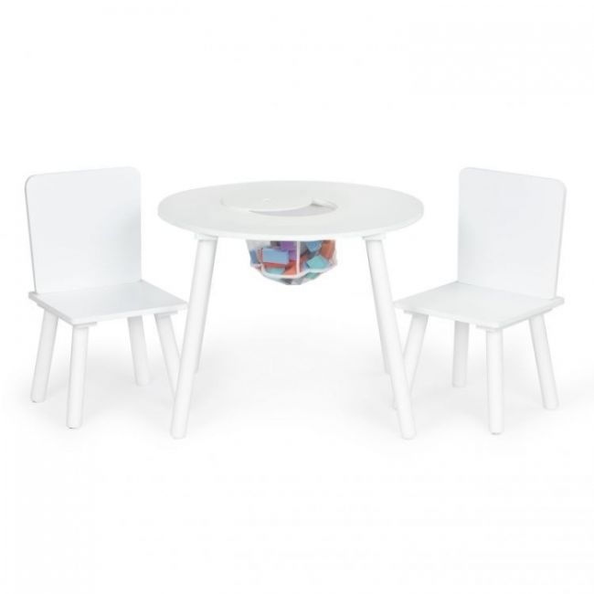 Set de masa cu doua scaune pentru copii si loc de depozitare jucarii ecotoys wh135 - alb edeediwh135