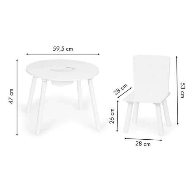 Set de masa cu doua scaune pentru copii si loc de depozitare jucarii ecotoys wh135 - alb edeediwh135