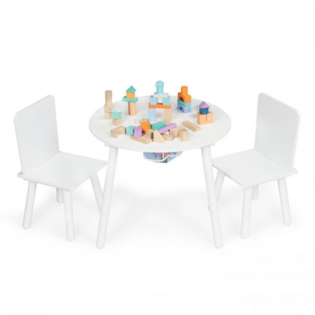 Set de masa cu doua scaune pentru copii si loc de depozitare jucarii ecotoys wh135 - alb edeediwh135