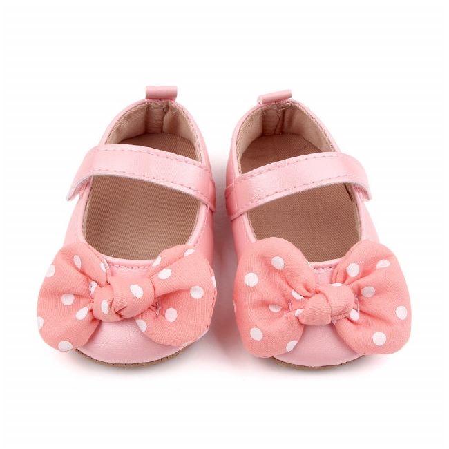 Pantofiori roz sidefat cu fundita MBd2614-2-p9.9-12 luni (Marimea 20 incaltaminte)