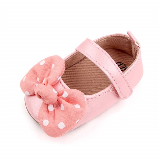 Pantofiori roz sidefat cu fundita MBd2614-2-p9.9-12 luni (Marimea 20 incaltaminte)