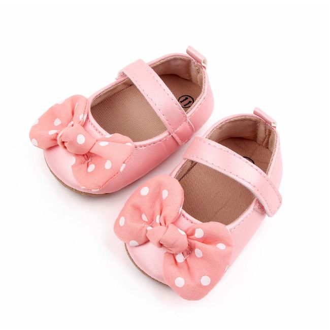 Pantofiori roz sidefat cu fundita MBd2614-2-p9.9-12 luni (Marimea 20 incaltaminte)
