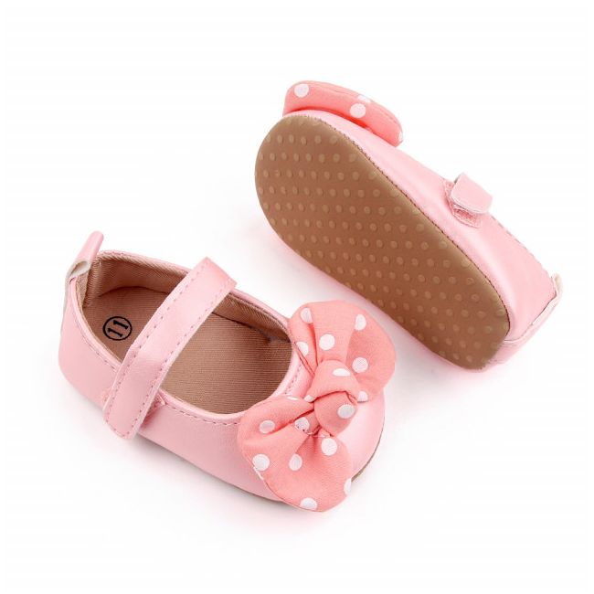 Pantofiori roz sidefat cu fundita MBd2614-2-p9.9-12 luni (Marimea 20 incaltaminte)