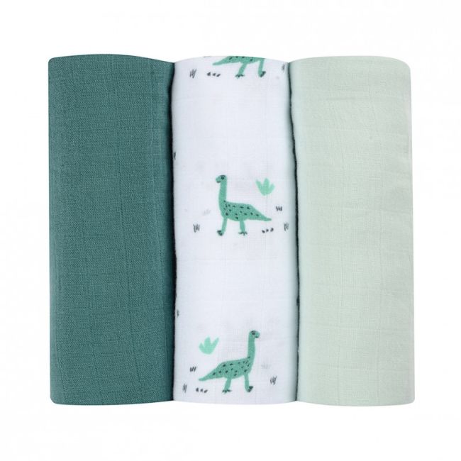 Set 3 Museline Beaba bumbac organic 70x70 cm Jurassic Green ERF3384349203450