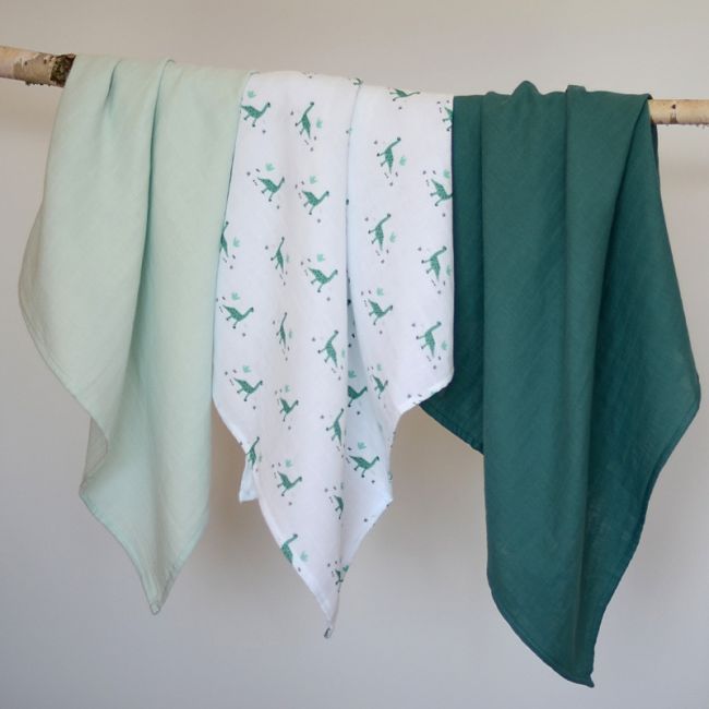 Set 3 Museline Beaba bumbac organic 70x70 cm Jurassic Green ERF3384349203450