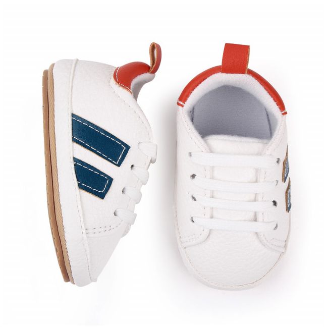 Adidasi albi cu dungi bleumarine si insertie portocalie MDd2547-1-p29