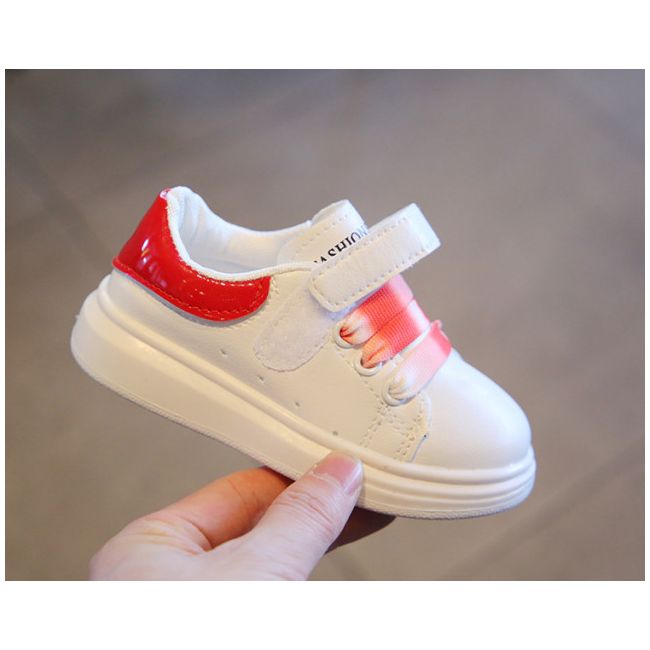 Adidasi albi cu insertie rosie din lac MD606-1-p32