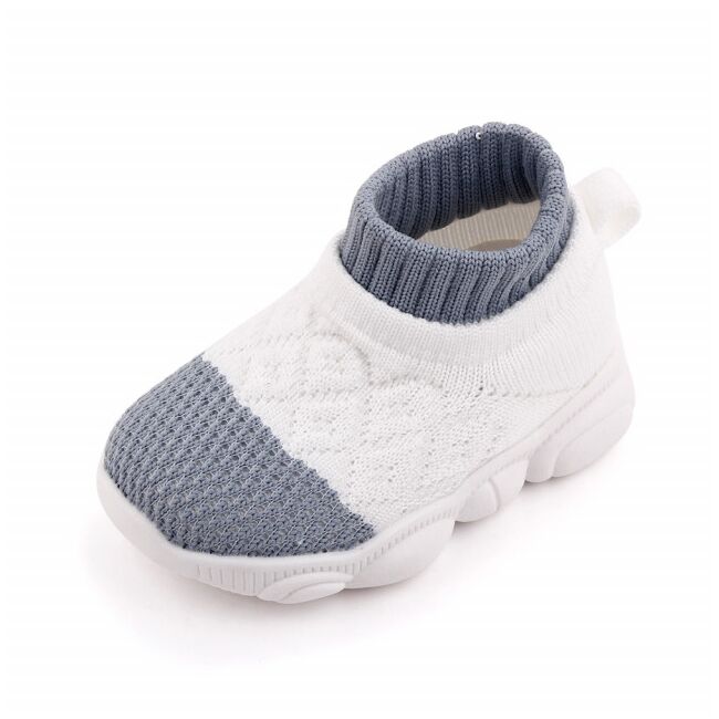 Mocasini albi cu gri tip adidas cu talpa antiderapanta (Marime Disponibila: Marimea 19) MBd2649-3-sa10