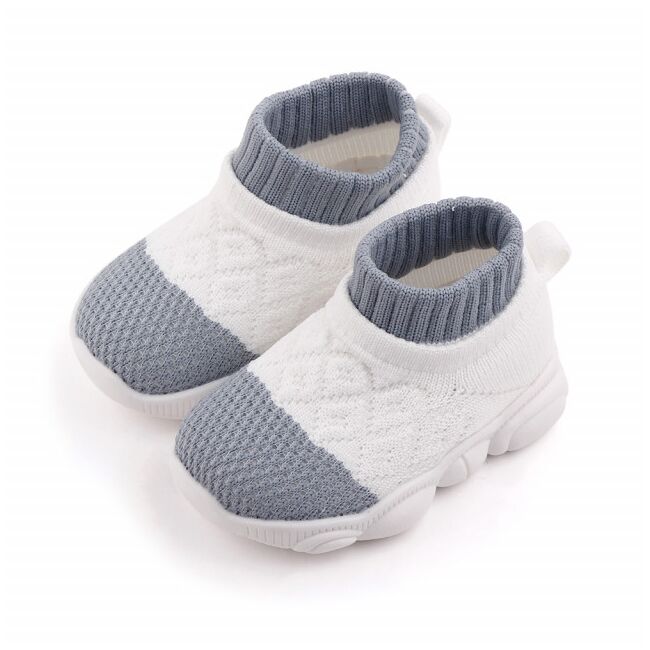 Mocasini albi cu gri tip adidas cu talpa antiderapanta (Marime Disponibila: Marimea 19) MBd2649-3-sa10