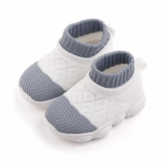 Mocasini albi cu gri tip adidas cu talpa antiderapanta (Marime Disponibila: Marimea 20) MBd2649-3-sa10