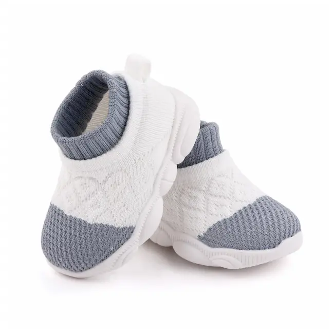 Mocasini albi cu gri tip adidas cu talpa antiderapanta (Marime Disponibila: Marimea 20) MBd2649-3-sa10