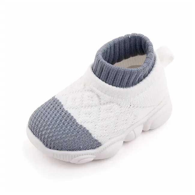 Mocasini albi cu gri tip adidas cu talpa antiderapanta (Marime Disponibila: Marimea 20) MBd2649-3-sa10