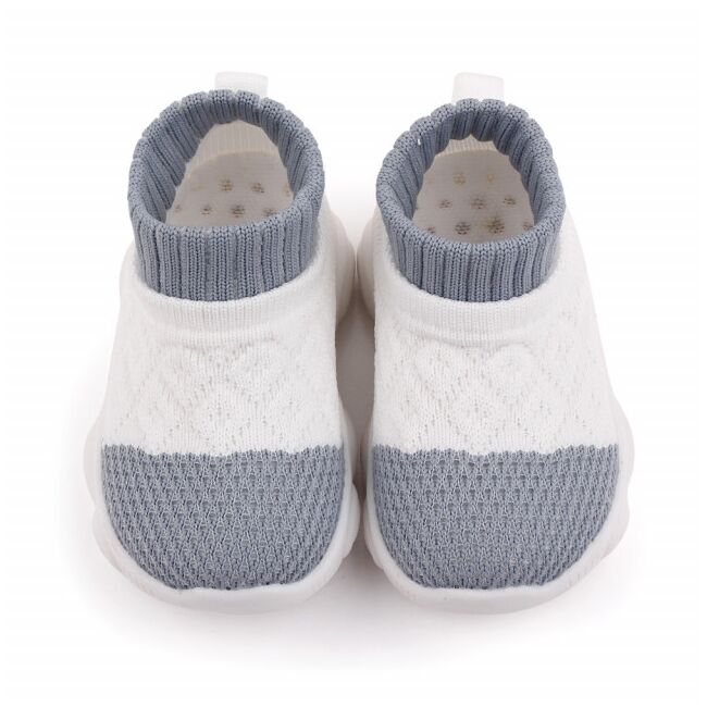 Mocasini albi cu gri tip adidas cu talpa antiderapanta (Marime Disponibila: Marimea 22) MBd2649-3-sa10