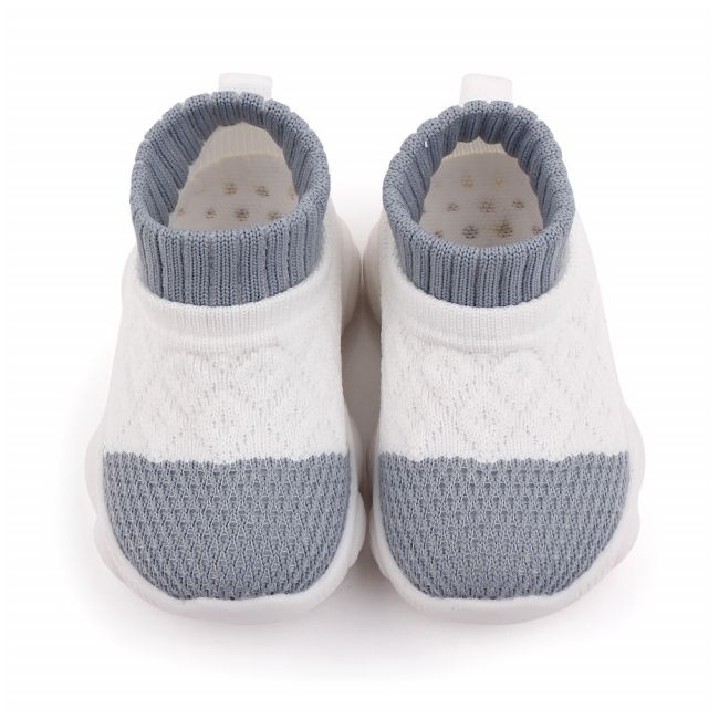 Mocasini albi cu gri tip adidas cu talpa antiderapanta (Marime Disponibila: Marimea 23) MBd2649-3-sa10