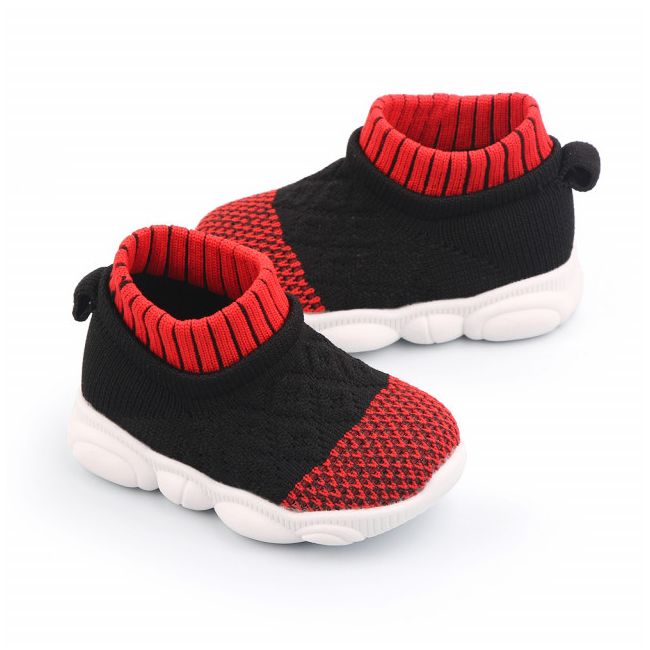 Mocasini tip adidas, negri cu model rosu cu talpa antiderapanta MDd2649-1-sa10.Marimea 22