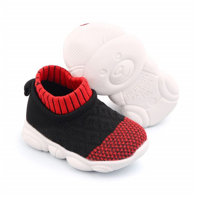 Mocasini tip adidas, negri cu model rosu cu talpa antiderapanta MDd2649-1-sa10.Marimea 22