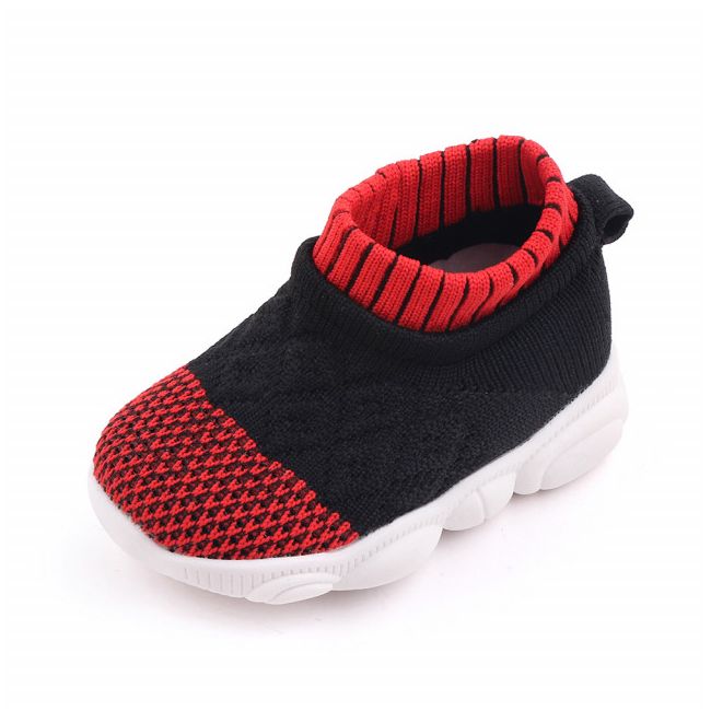 Mocasini tip adidas, negri cu model rosu cu talpa antiderapanta MDd2649-1-sa10.Marimea 22