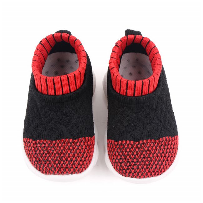 Mocasini tip adidas, negri cu model rosu cu talpa antiderapanta MDd2649-1-sa10.Marimea 22