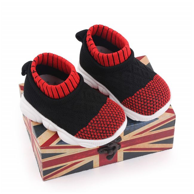 Mocasini tip adidas, negri cu model rosu cu talpa antiderapanta MDd2649-1-sa10.Marimea 23