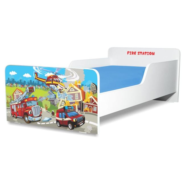 Pat Start Fire Station 2-8 ani + saltea SmartNest cu lana 140x70x12 cm + husa impermeabila - PC-PCH-PRO-STR-FST-70