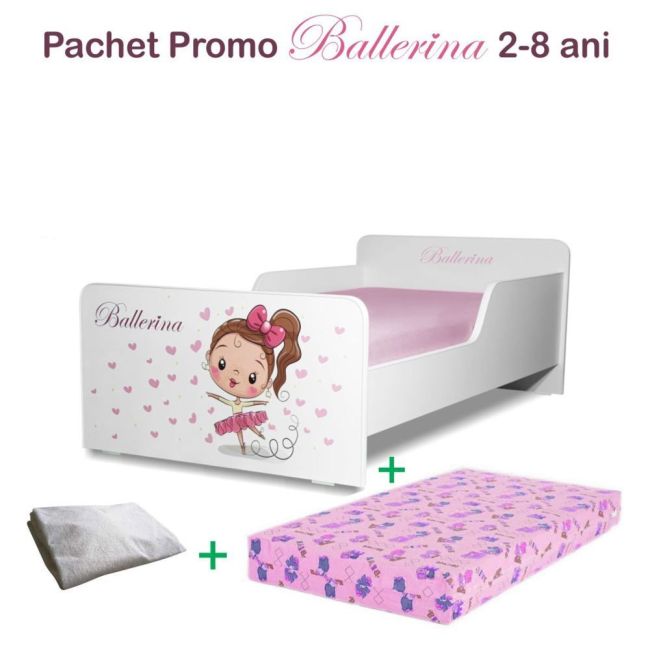 Pachet Promo Patut Fetite Start Balerina destinat copiilor cu varste intre 2 si 8 ani, cu saltea SmartNest cu lana, si husa impermeabila incluse - PC-PCH-PRO-STR-BAL-70
