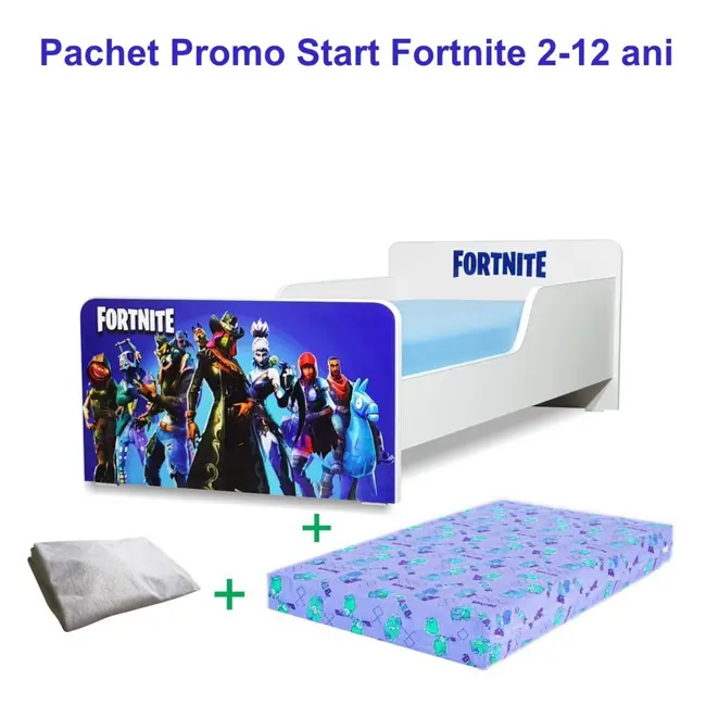 Pachet Promo Pat Copii Start Fortnite pt copii 2 - 12 ani plus saltea SmartNest cu lana si husa impermeabila - PC-PCH-PRO-STR-FRN-80