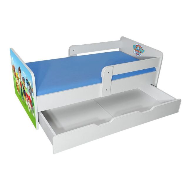 Pat Copii Paw Patrol P2 2-8 Ani Cu Saltea Cu Lana , Sertar Si 2 Protectii Laterale Detasabile - ASC-mk-srt-paw-p2-70