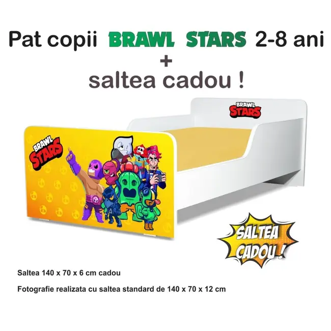 Pat copii Start Brawl Stars 2-8 ani cu saltea din lana inclusa PC-P-MOK-BRL-70