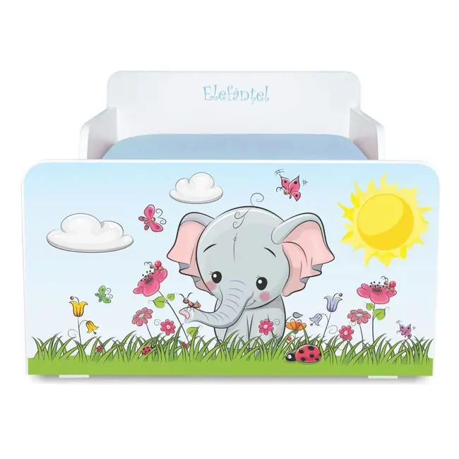 Pat copii 2-8 ani Start Elefantel, cu saltea din lana 140x70 inclusa - PC-P-MOK-ELE-70