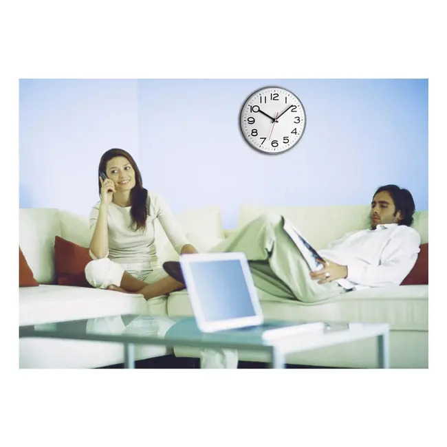 Ceas analog de perete, alb cu argintiu, cifre mari, TFA 60.3017