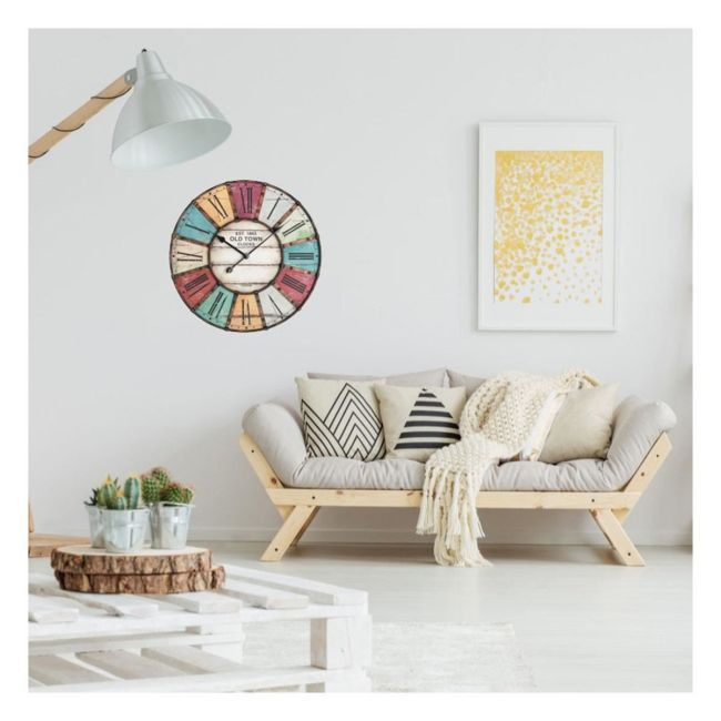 Ceas de perete XXL cu aplicatii din metal, analog, design VINTAGE - Old Town Clock, cifre romane, colorat, TFA 60.3021