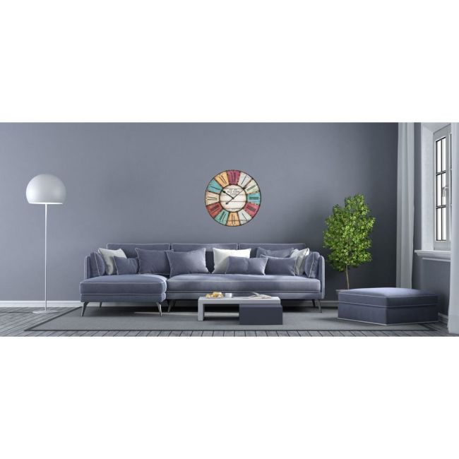 Ceas de perete XXL cu aplicatii din metal, analog, design VINTAGE - Old Town Clock, cifre romane, colorat, TFA 60.3021