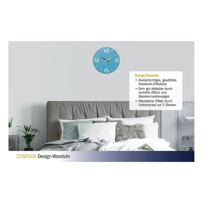 Ceas de perete colorat, analog, creat de designer, model CONTOUR, albastru, TFA 60.3047.14
