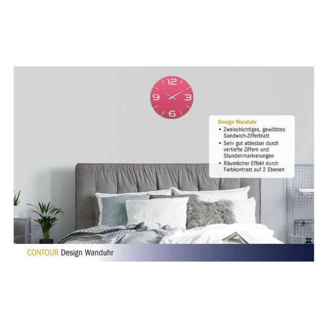 Ceas de perete colorat, analog, creat de designer, model CONTOUR, roz, TFA 60.3047.12