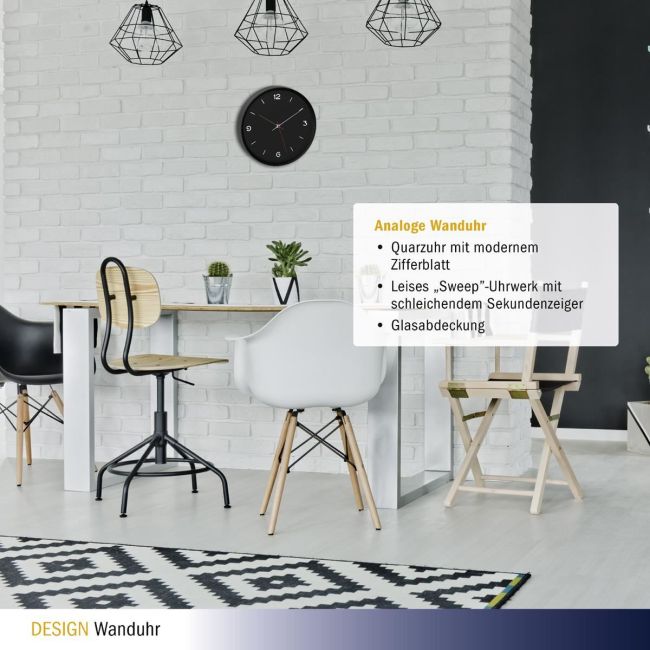 Ceas silentios de perete, analog, negru, monocrom, design minimalist, TFA 60.3056.01