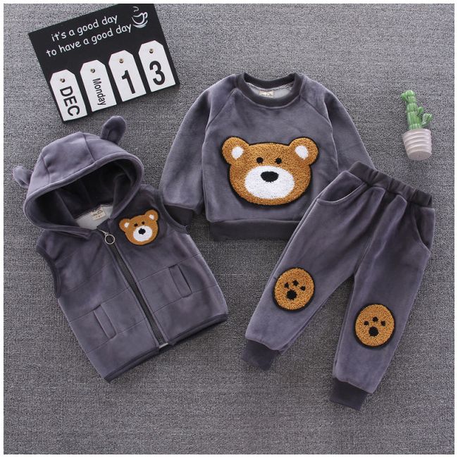 Costum gri captusit cu polar din catifea - Teddy ADOCTSC45-SA10.6-9 luni (Marimea 19 incaltaminte)