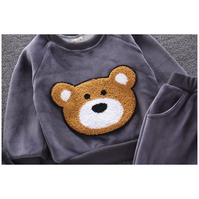 Costum gri captusit cu polar din catifea - Teddy ADOCTSC45-SA10.6-9 luni (Marimea 19 incaltaminte)