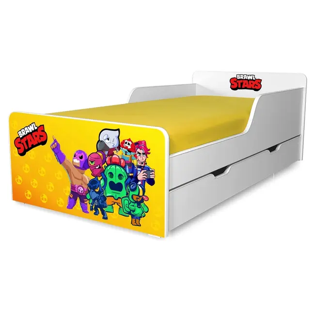 Pat copii Brawl Stars 2-12 ani cu sertar si Saltea cu lana SafeNest PC-P-MK- SRT-BRL-80