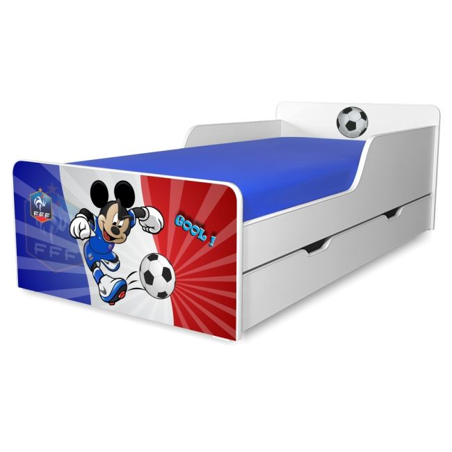 Pat pentru baieti model Start Fotbal Franta 2-12 ani cu sertar si Saltea cu lana SafeNest PC-P-MK-FTB-ITA-FRA-80