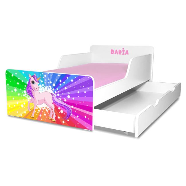 Pat pentru Fetite 2-12 ani Start Rainbow Unicorn cu sertar inclus, fara saltea- PC-P-BAL-RUNC-80