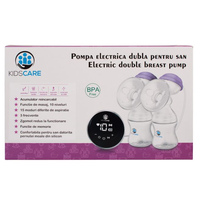 Pompa de san electrica dubla cu acumulator, cu functie de masaj si 15 niveluri de aspiratie Kidscare KC134 SUPKC134