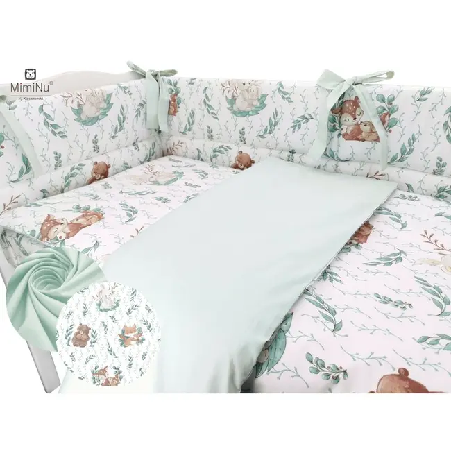 MimiNu - Lenjerie patut 3 piese, Cu protectie laterala, Lulu natural, Din bumbac, Pentru patut 120x60 cm BYN6426972008211